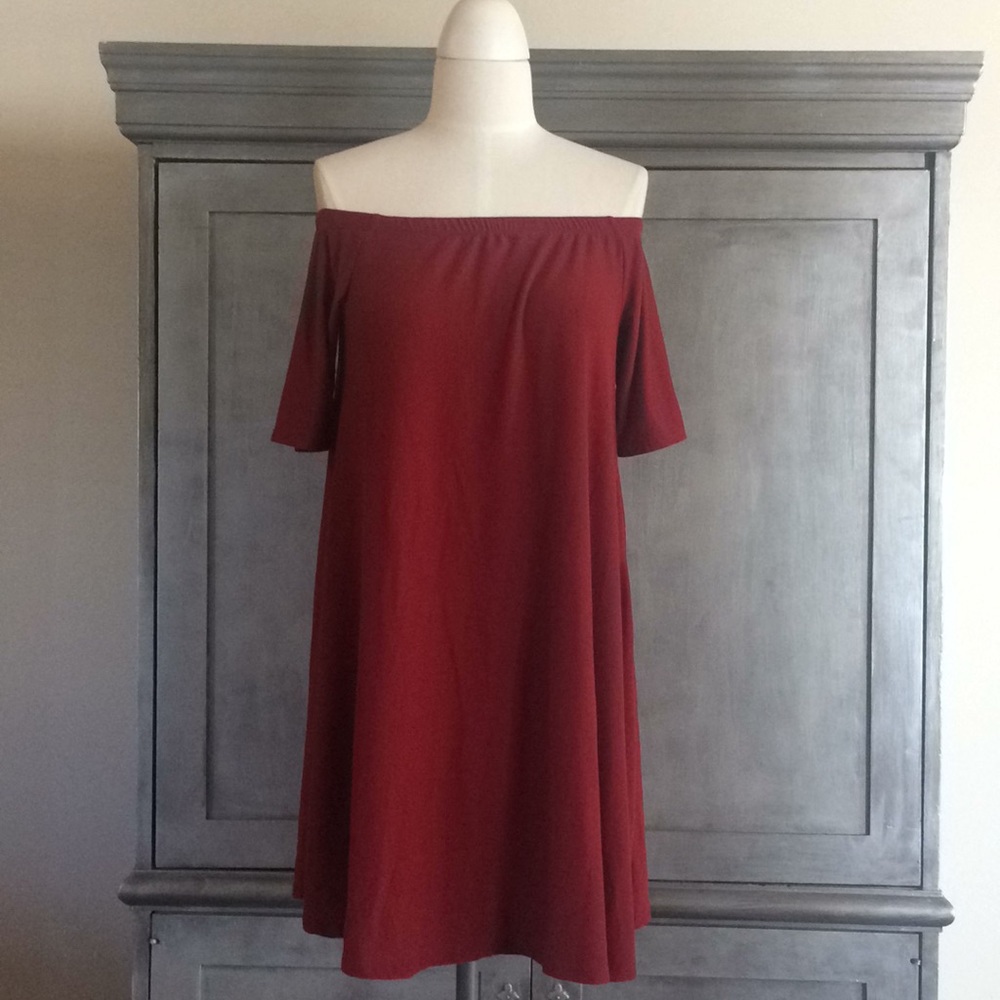Planet Gold Off The Shoulder Short Dress Wine XL
